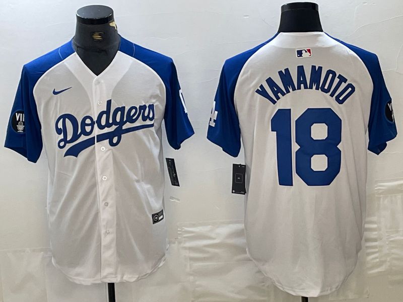 Men Los Angeles Dodgers 18 Yamamoto White blue Fashion Nike Game MLB Jersey style 6